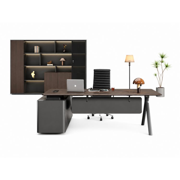 Modern Durable Master Table-Polymer Wood Grain Film with Multifunctional Wire Box and Eco-Friendly Board