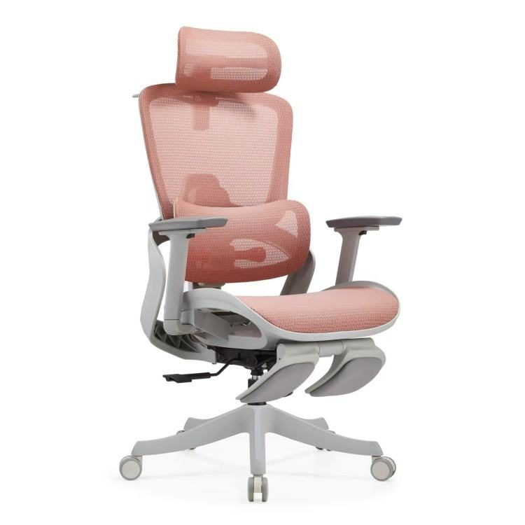 Modern PP Office Chair-Fixed Net Arm-HK2602A Hollow Seat with Pedal-Adjustable Swivel Rocking Chair Back-4D Headrest