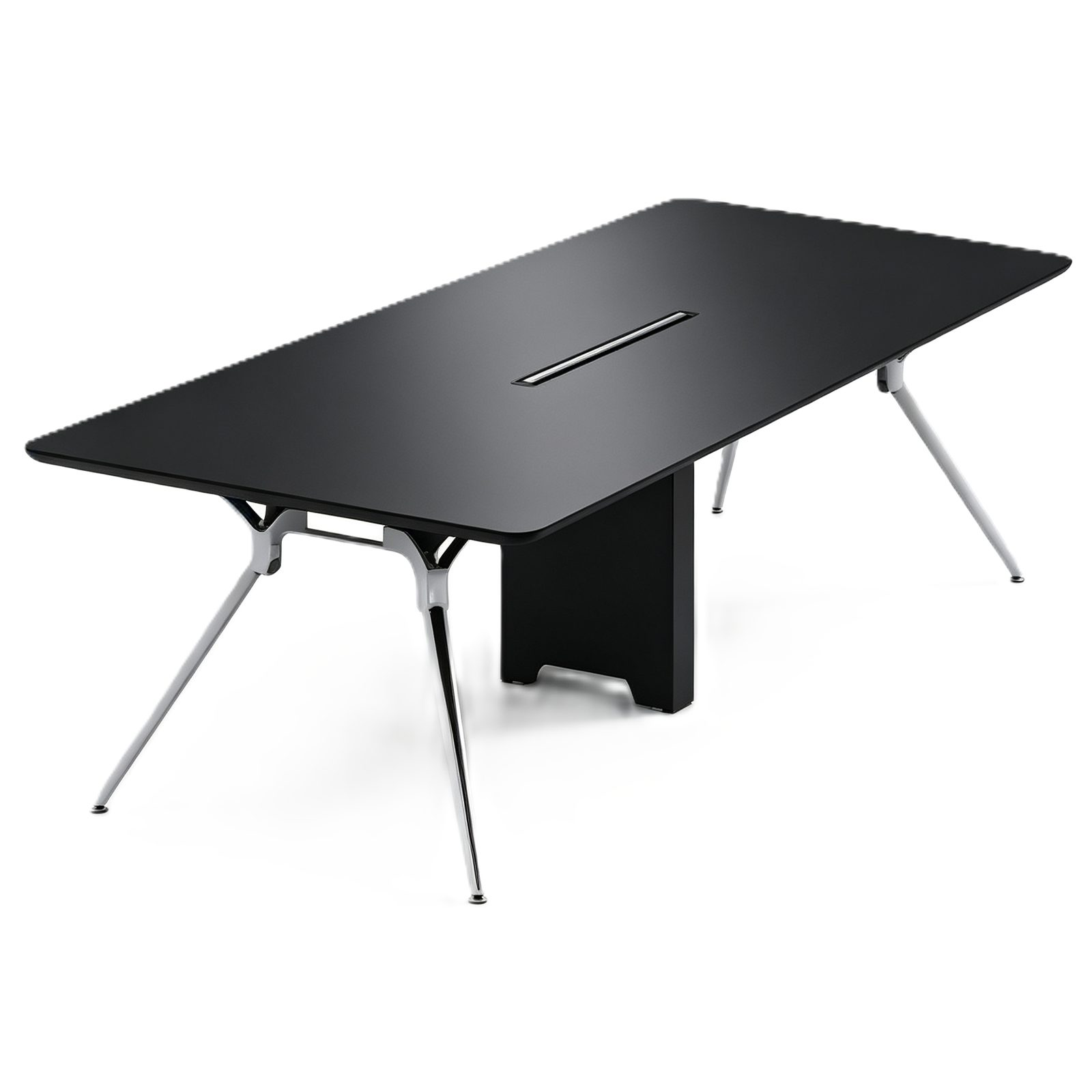 Black Modern Conference Table with Power Rail, E0 MDF Board, Aluminum Alloy Legs & Fingerprint-Resistant Finish