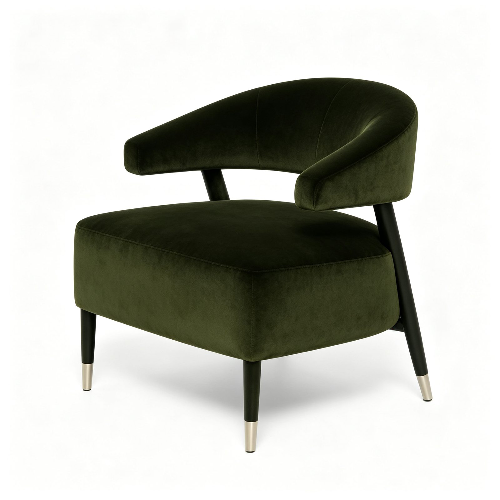 Modern Leisure Chair with Stretch Fabric, Curved Panel , Black Metal Legs