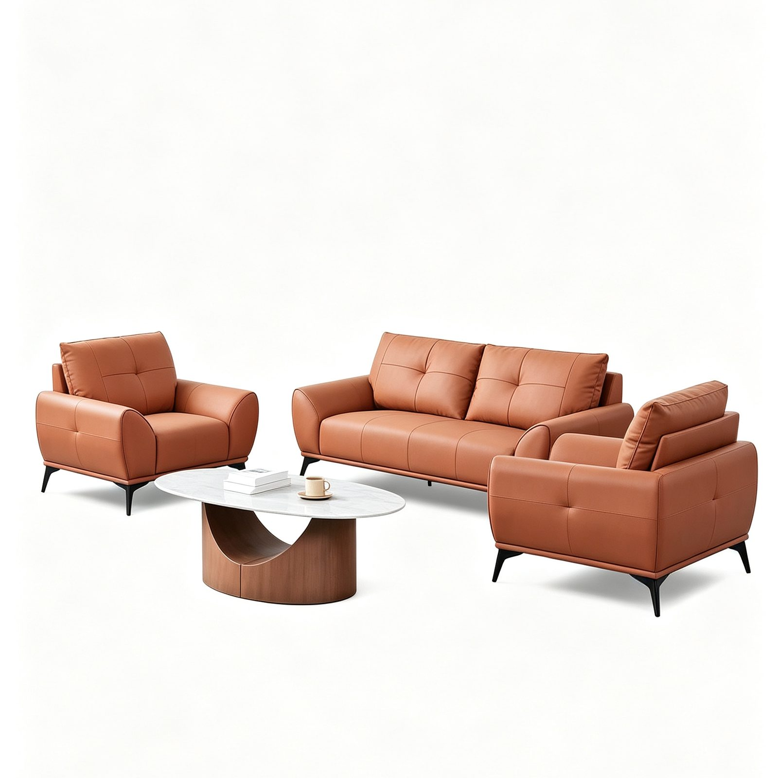 Vibrant Orange Office Sofa with Cat-Scratch Leather, High-Resilience Foam & Solid Wood Frame