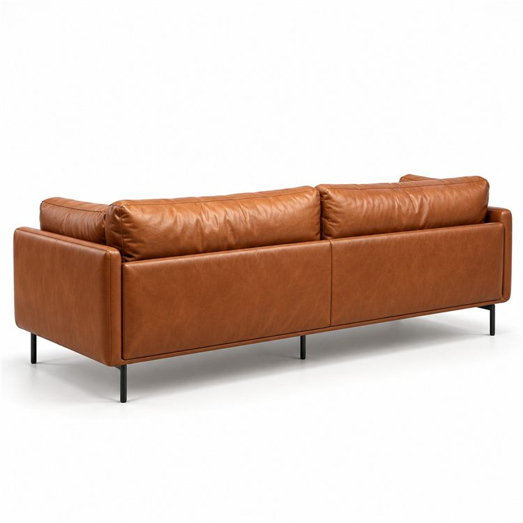Embrace Genuine Leather Three Seat Sofa with Full Head Layer Cowhide and Sponge Filling French Design