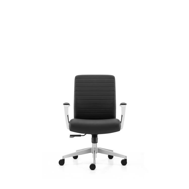 Mid-back Executive Office Chair, Black Microfiber Leather, Aluminum Armrest & Base, Ergonomic Swivel Desk Chair