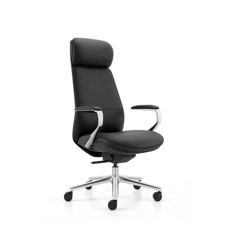 Modern High-Back Leather Manager Office Chair with Metal Revolving Base Luxury Executive Boss in PU Aluminum Material