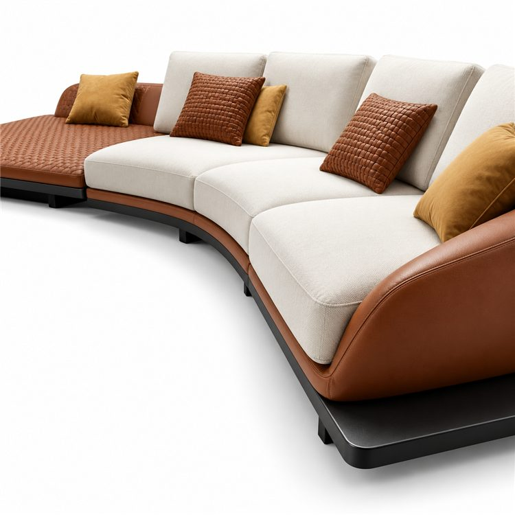 Italian Wabi-Sabi Style High-End Designer Leather Curved Corner Fabric Minimalist Set Stainless Steel Sponge
