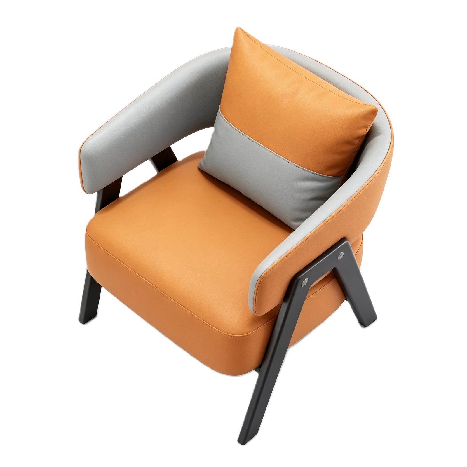 Leisure Chair with Leather Upholstery, Molded Panel & High-Density Cotton, Black Metal Legs
