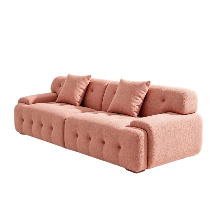 Stylish Pink Tufted Modern Sofa Sponge Couch for Hotel Lobby Minimalist Design Premium Furniture