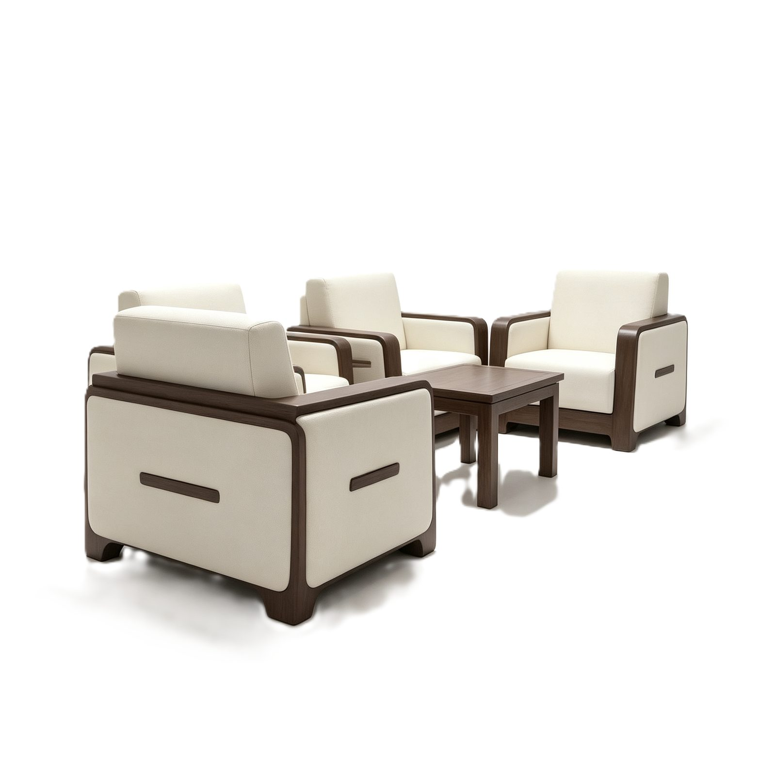 Single Office Sofa with High-Wear Leather, 45-Density Foam & Curved Eucalyptus Wood Frame