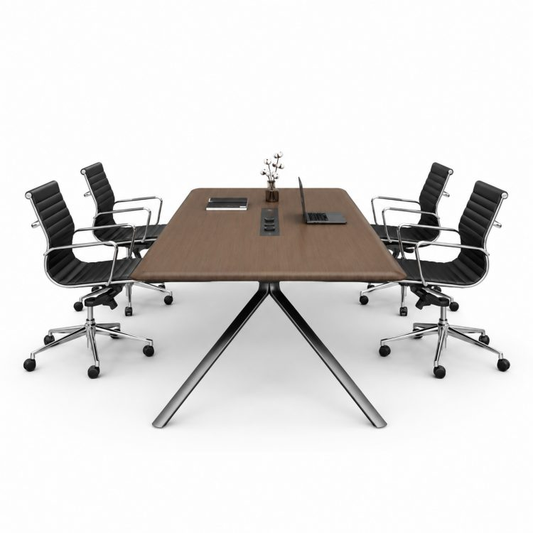 Large Conference Table with Desktop Power Rail, Certified E0 Panel & Schattdecor Melamine Finish, Thickened Tabletop