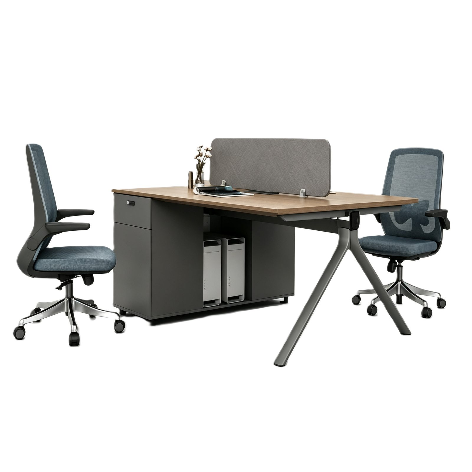 Two or Four Seater Office Workstation Desk with E0 Eco Panel, Dual-Side Power Outlets & Combination Lock