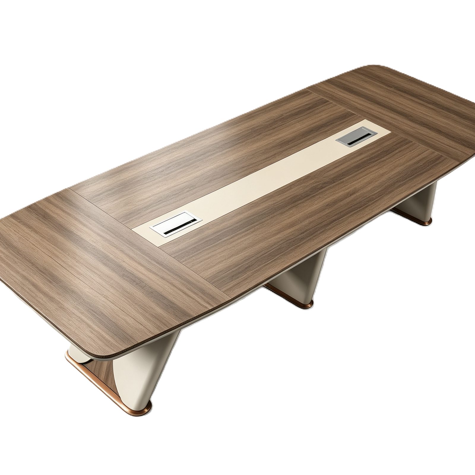 Modern Conference Table with Multi-Function Charging Outlet Station, Beveled Edges, E1 Eco Board & Powder-Coated Steel Legs