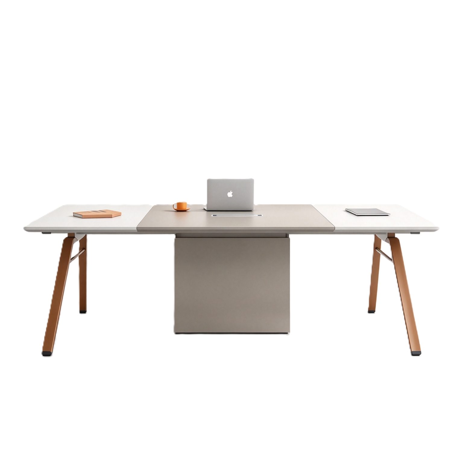 Large Conference Table with Power & USB Box, E0 Eco Board, Steel Frame Legs & One-Piece Center Panel