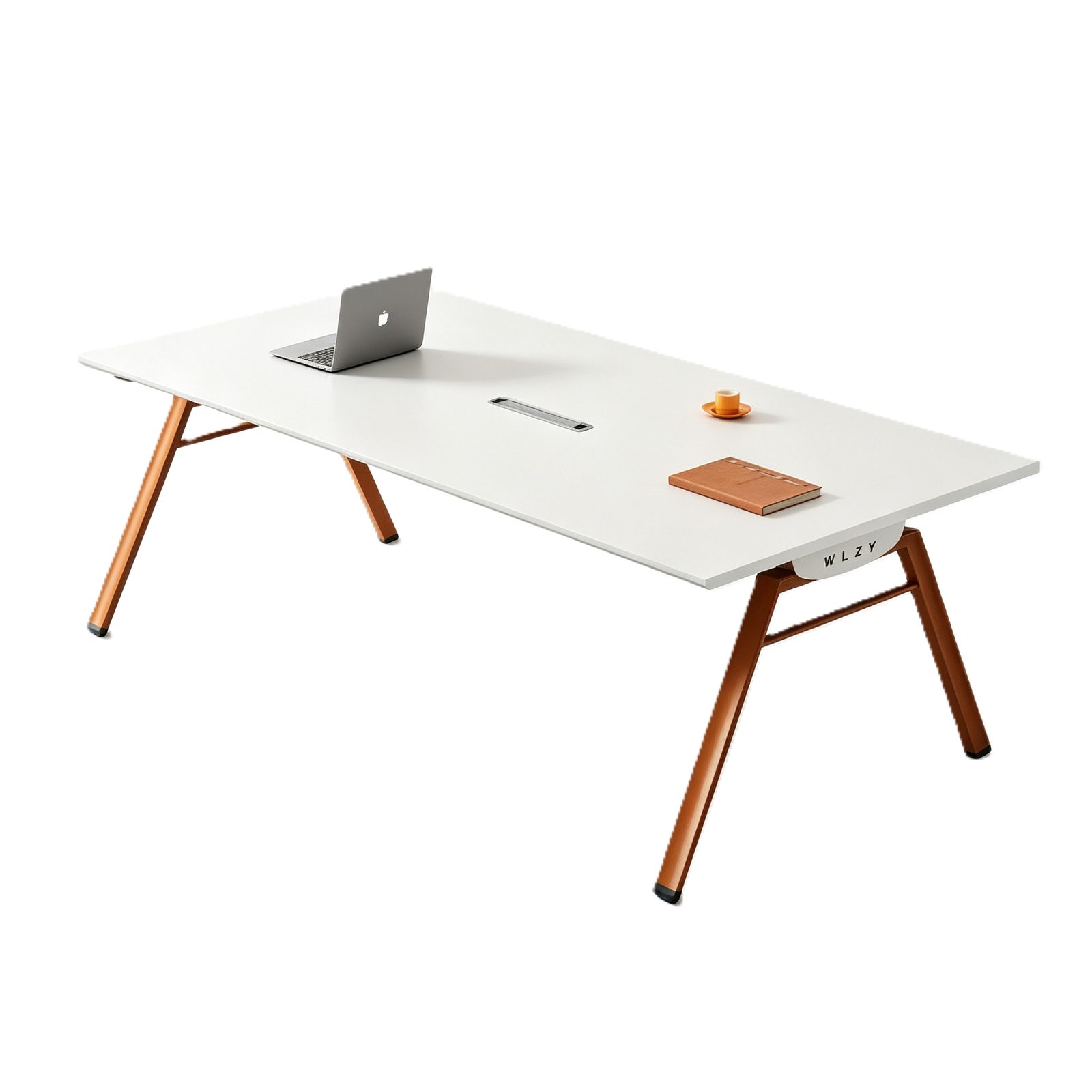 Small Conference Table with One-Piece Tabletop, Power & USB Cable Box, E0 Eco Board & Steel Legs