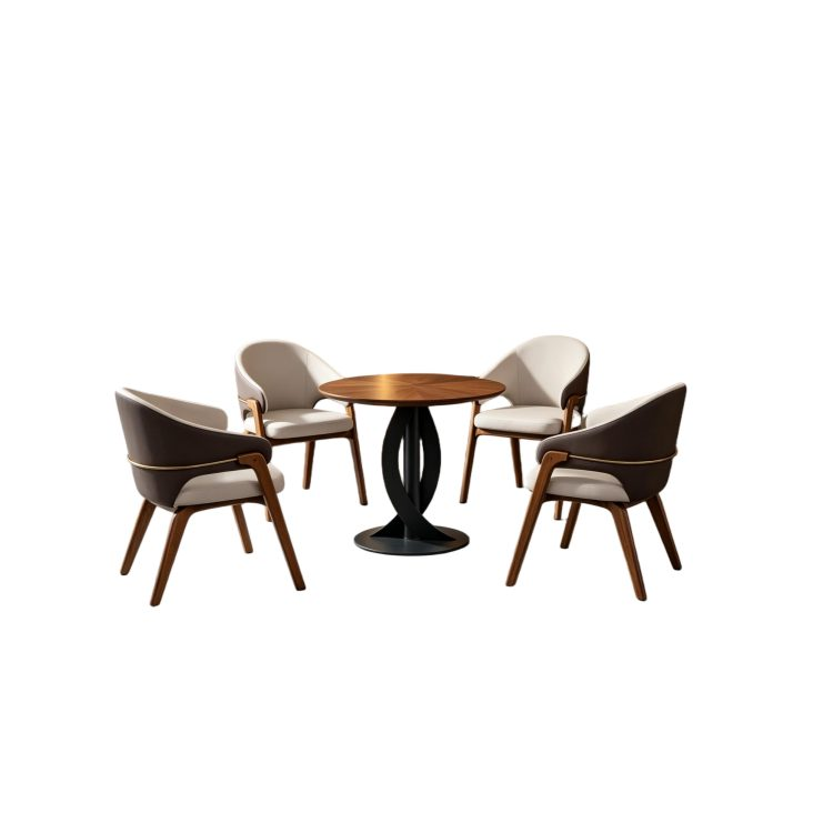 Modern Restaurant Dining Chair Round Table Set Luxury Wooden Leather Dining Chairs Commercial Cafe Hotel Bistro Furniture