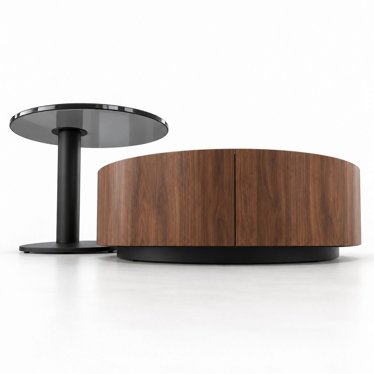 Medieval Modern Style Walnut Wood Bark Frame Round Coffee Table Modern Minimalist Living Room Storage Coffee Table