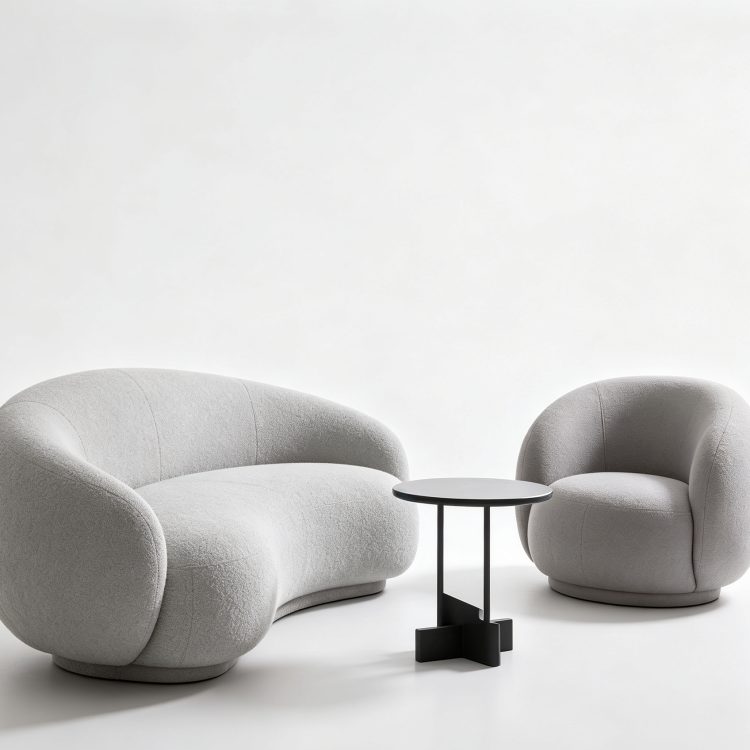 Nordic Modern Arc Three-seat Sofa Combination Office Lamb Wool Studio Reception Sofa Coffee Table Sofa Set Single