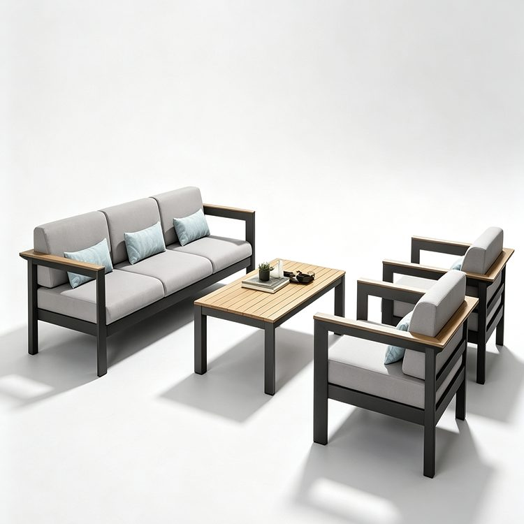 Factory Wholesale Outdoor Furniture Garden Couch Teakwood Top and Arm Patio Sofa Set