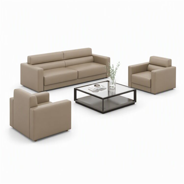 Modern PU Leather Sectional Sofa Set Durable Eco-Friendly Luxury Office High-Density Sponge Commercial Home Use Wood Metal