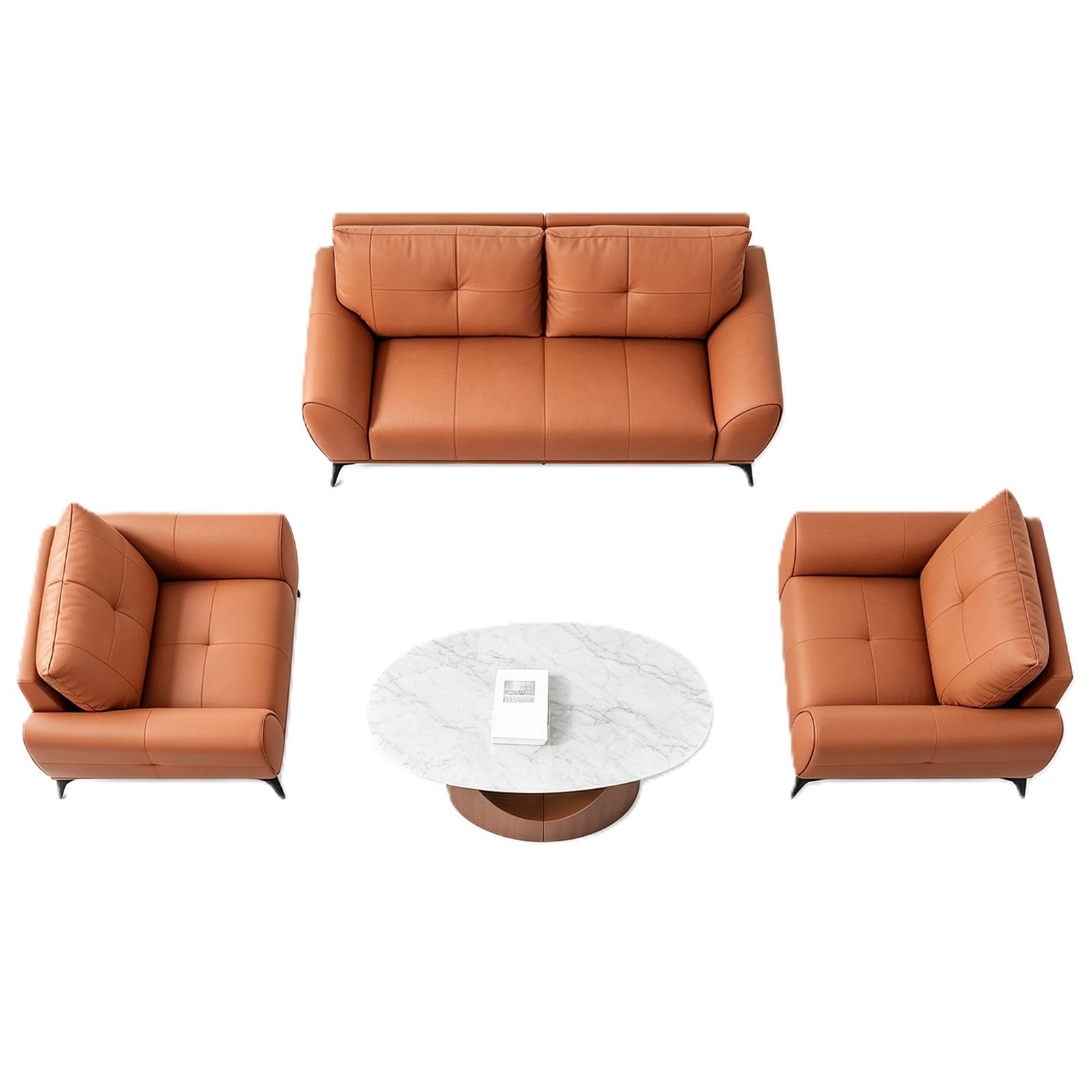 Vibrant Orange Office Sofa with Cat-Scratch Leather, High-Resilience Foam & Solid Wood Frame