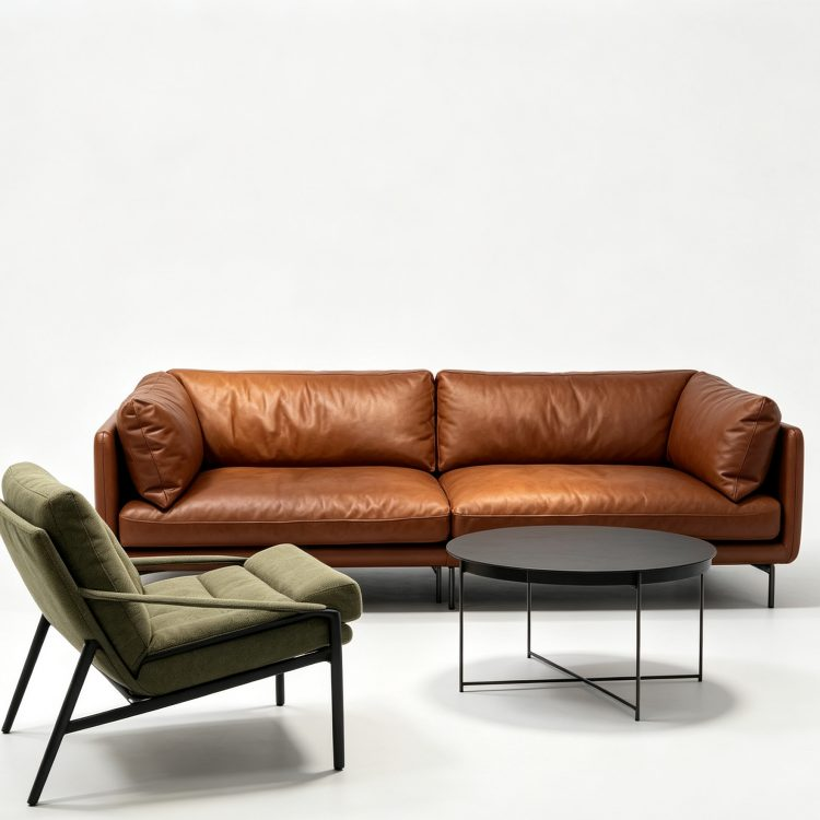 Embrace Genuine Leather Three Seat Sofa with Full Head Layer Cowhide and Sponge Filling French Design