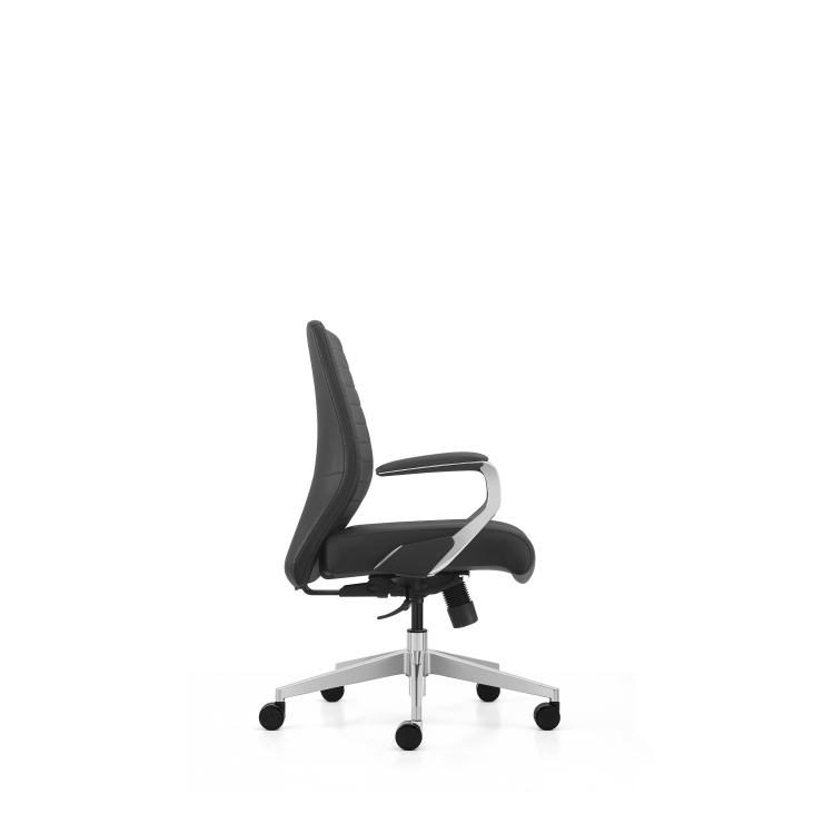 Mid-back Executive Office Chair, Black Microfiber Leather, Aluminum Armrest & Base, Ergonomic Swivel Desk Chair