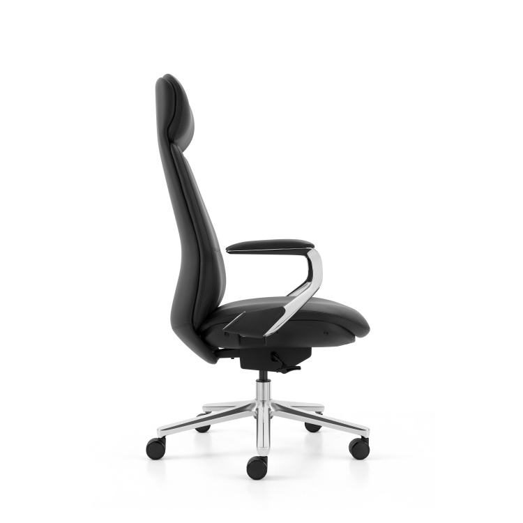 Modern High-Back Leather Manager Office Chair with Metal Revolving Base Luxury Executive Boss in PU Aluminum Material