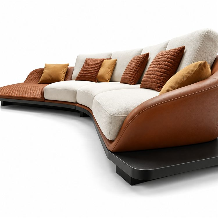 Italian Wabi-Sabi Style High-End Designer Leather Curved Corner Fabric Minimalist Set Stainless Steel Sponge