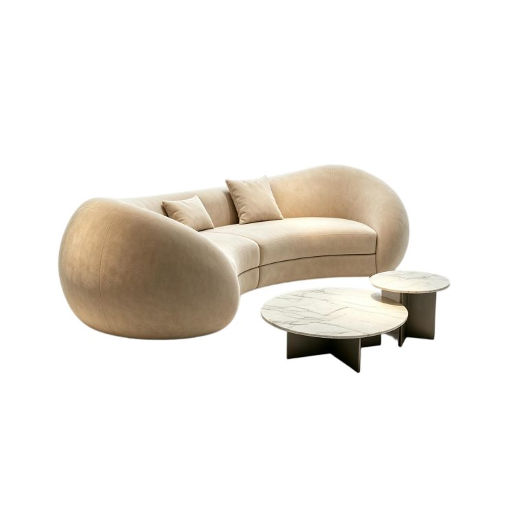 New Style Designer Simple Cream Living Room Sofa Special-Shaped Semi-Circular Moon Lamb Velvet Fabric Sponge Filling Set