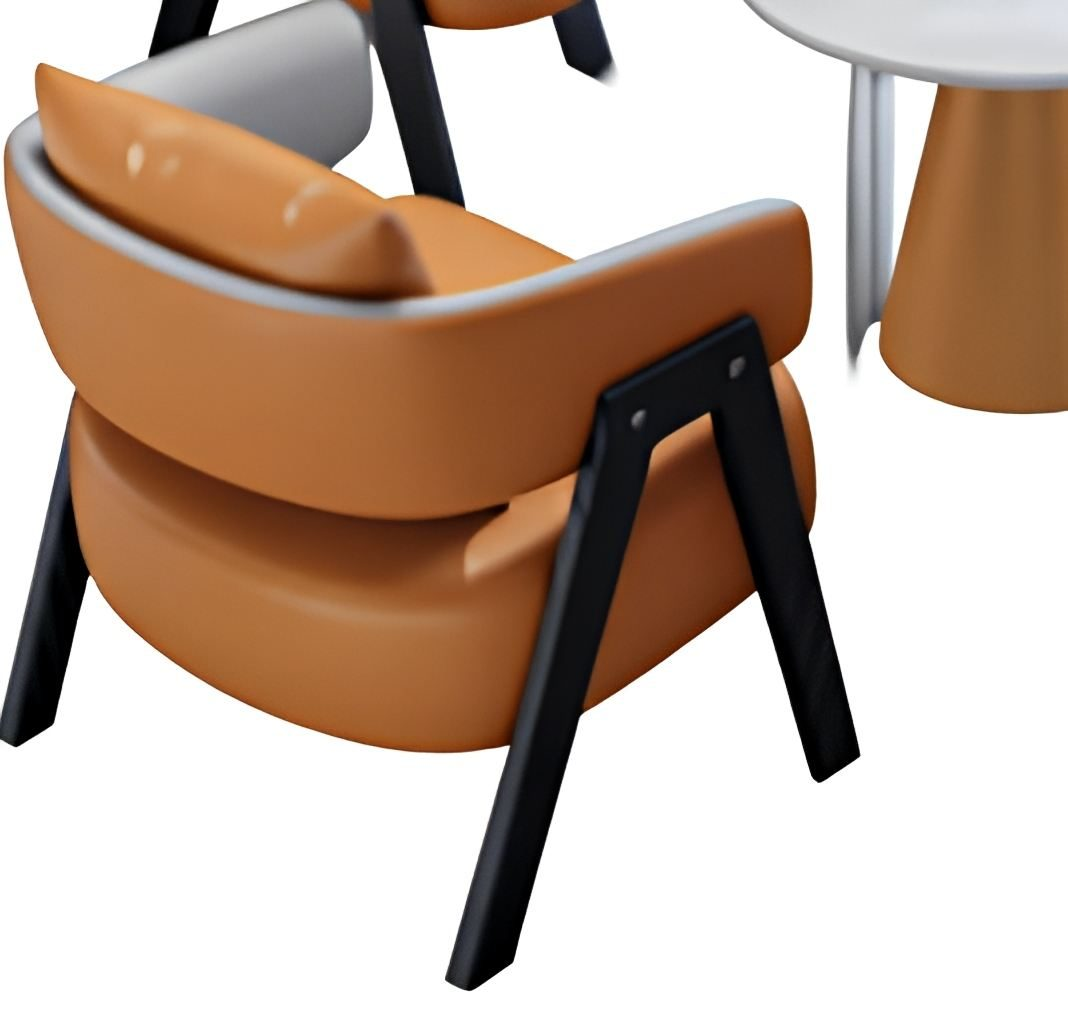 Leisure Chair with Leather Upholstery, Molded Panel & High-Density Cotton, Black Metal Legs