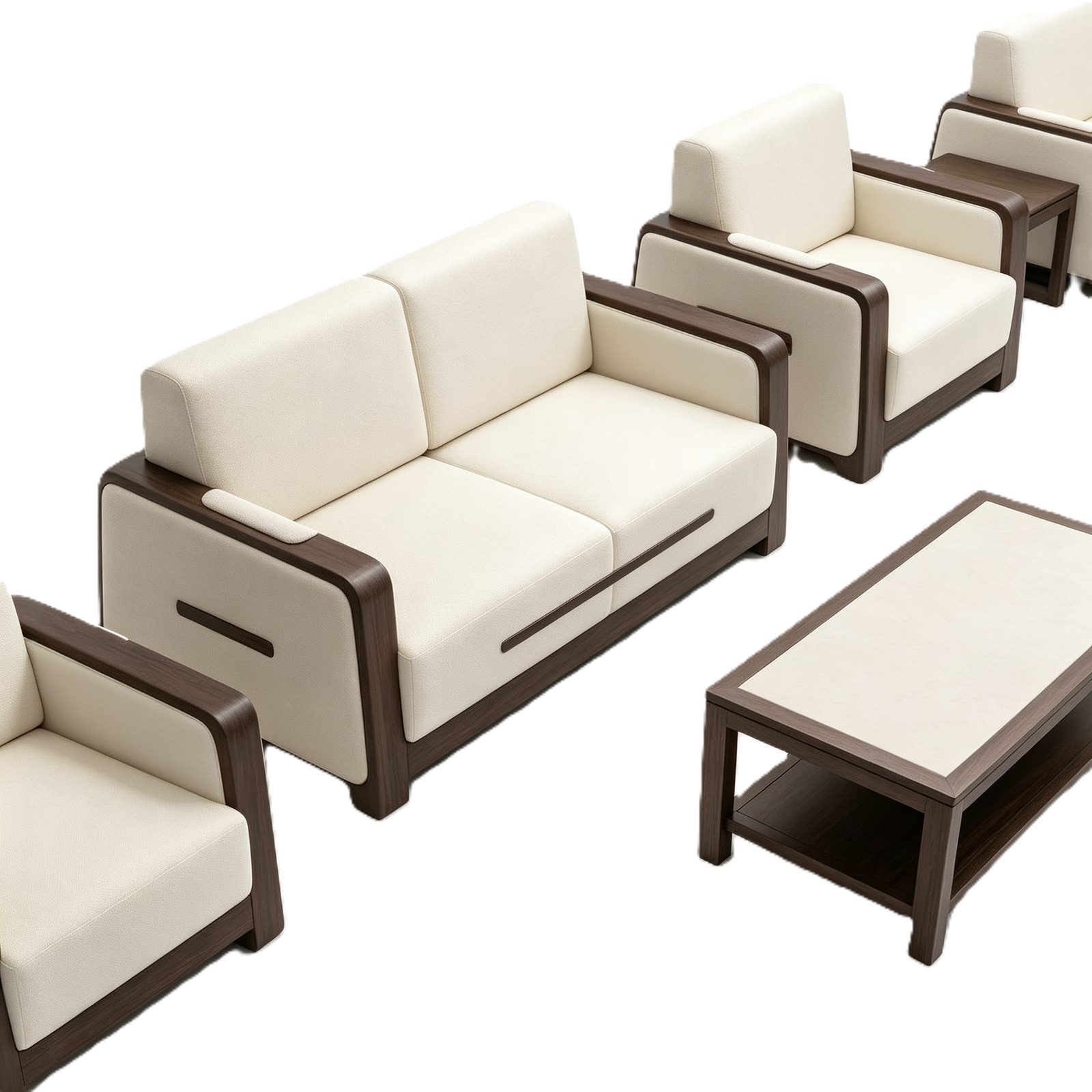 Single Office Sofa with High-Wear Leather, 45-Density Foam & Curved Eucalyptus Wood Frame