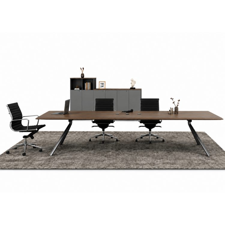 Large Conference Table with Desktop Power Rail, Certified E0 Panel & Schattdecor Melamine Finish, Thickened Tabletop
