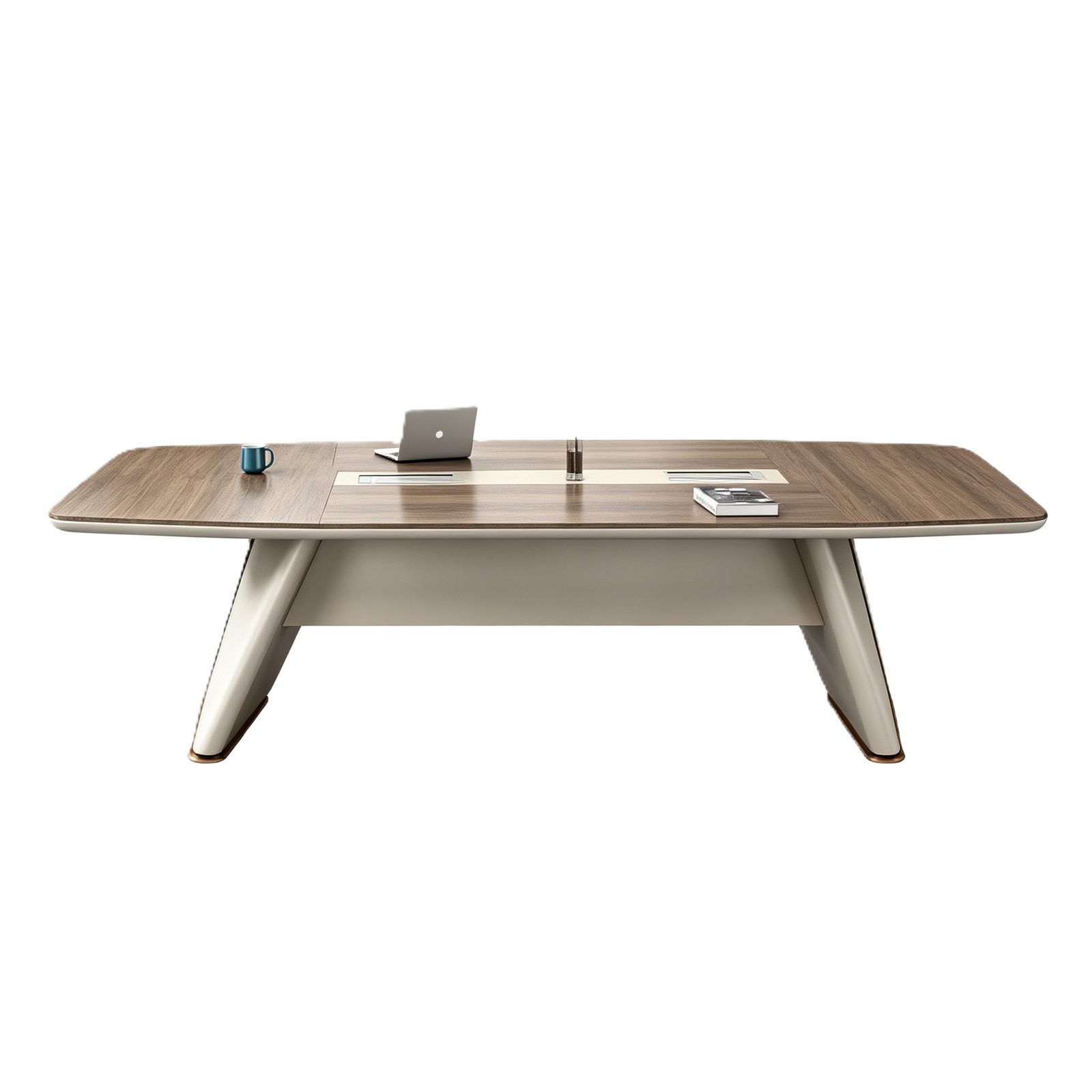 Modern Conference Table with Multi-Function Charging Outlet Station, Beveled Edges, E1 Eco Board & Powder-Coated Steel Legs