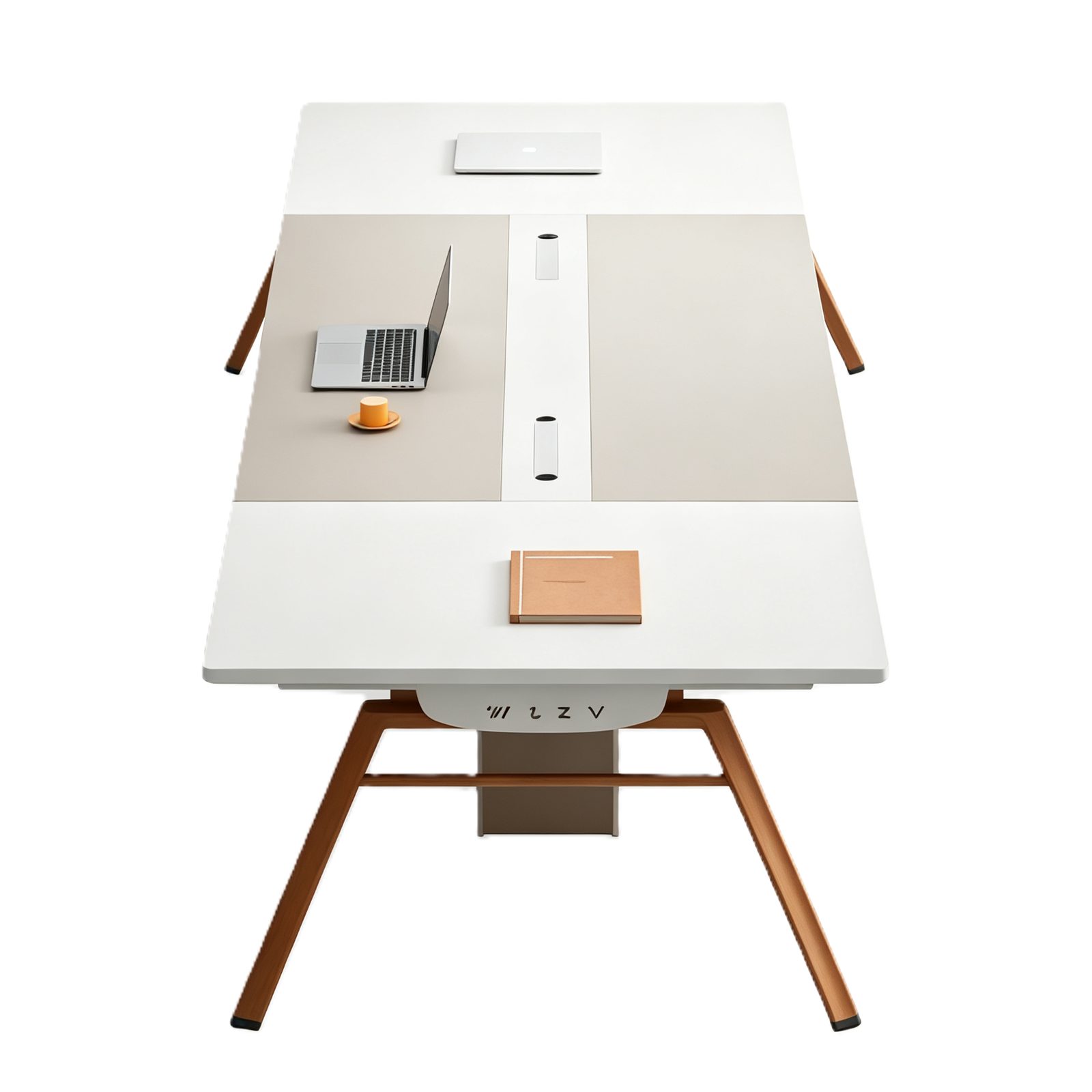 Large Conference Table with Power & USB Box, E0 Eco Board, Steel Frame Legs & One-Piece Center Panel