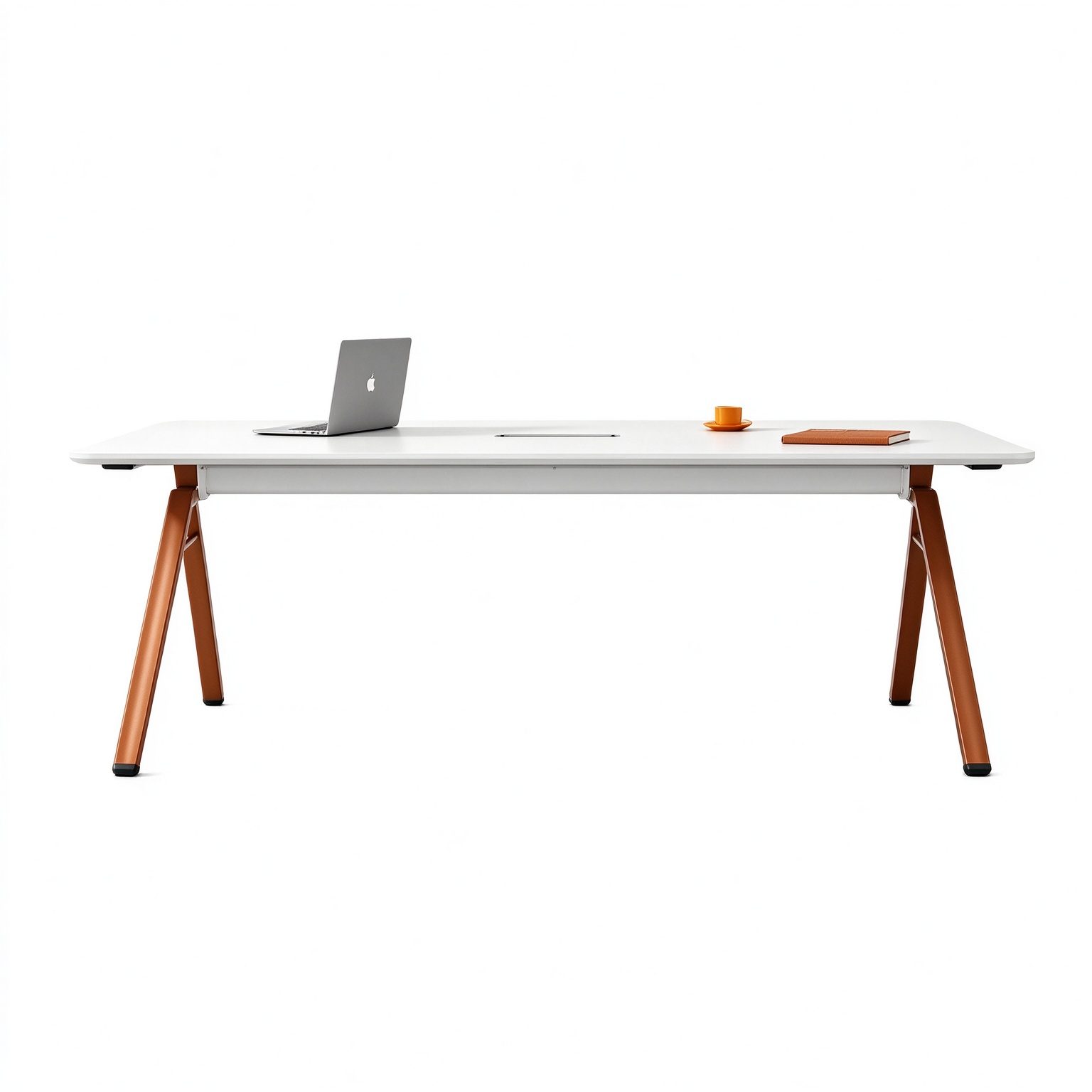 Small Conference Table with One-Piece Tabletop, Power & USB Cable Box, E0 Eco Board & Steel Legs