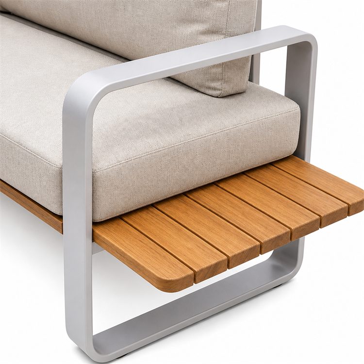 Commercial Grade Modern Teak Wood Garden Corner Sofa Set with Aluminum Frame Waterproof & UV/Weather Resistant Outdoor Furniture
