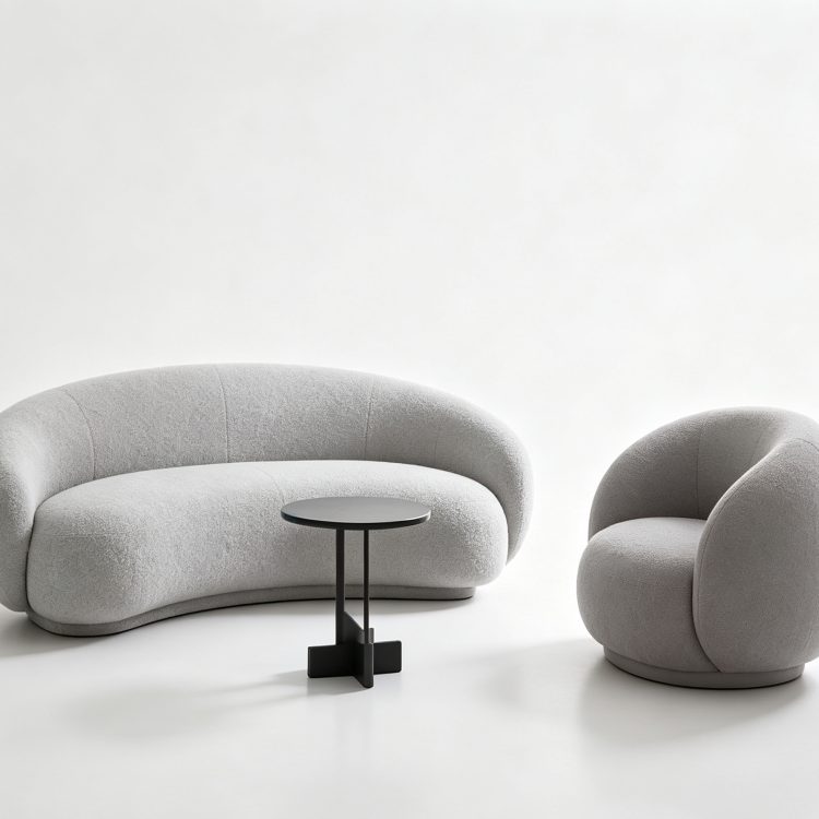 Nordic Modern Arc Three-seat Sofa Combination Office Lamb Wool Studio Reception Sofa Coffee Table Sofa Set Single
