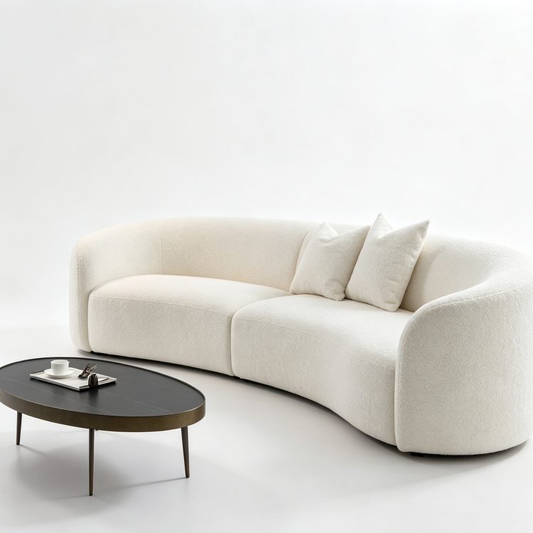 Curved White Lambskin Sofa Cream Wabi-sabi Style Tufted Modular Reclining Combination Sofa for Home Hotel Villa