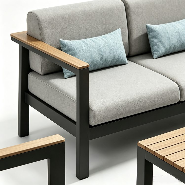 Factory Wholesale Outdoor Furniture Garden Couch Teakwood Top and Arm Patio Sofa Set