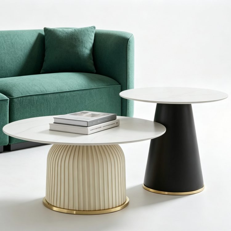 Luxury Living Room Furniture Modern Design Marble Countertop Circular Coffee Table Set