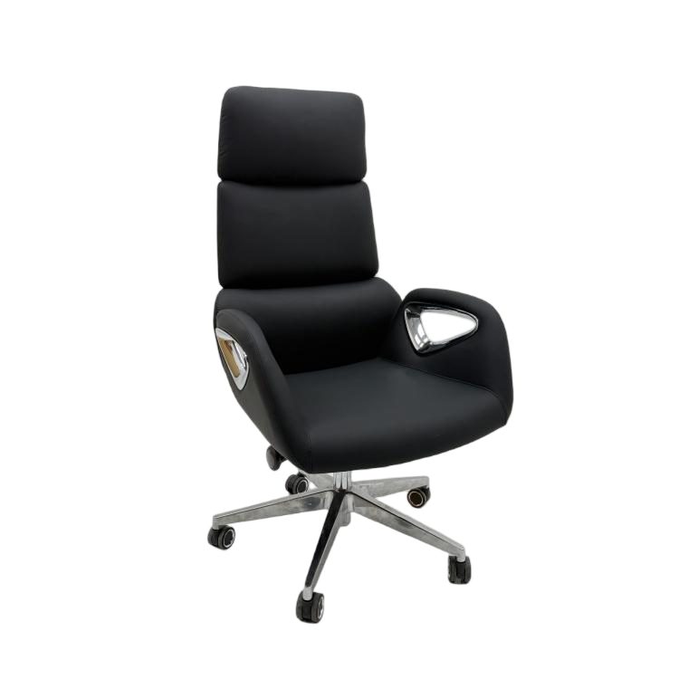 Modern Senior Executive High Back Hollow Armrest Office Chair with PU Leather Swivel and Steel Base